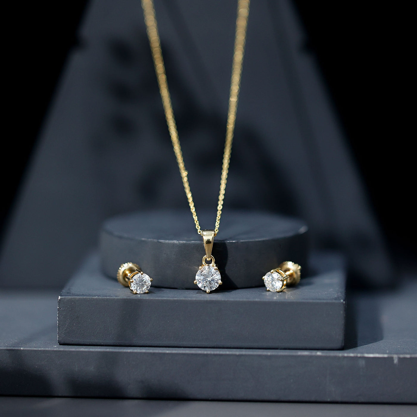 Certified Round Shape Moissanite Solitaire Jewelry Set Rosec Jewels
