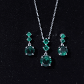 Certified Lab Created Emerald Dangle Necklace Earrings Set Rosec Jewels