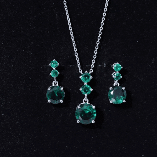Certified Lab Created Emerald Dangle Necklace Earrings Set Rosec Jewels