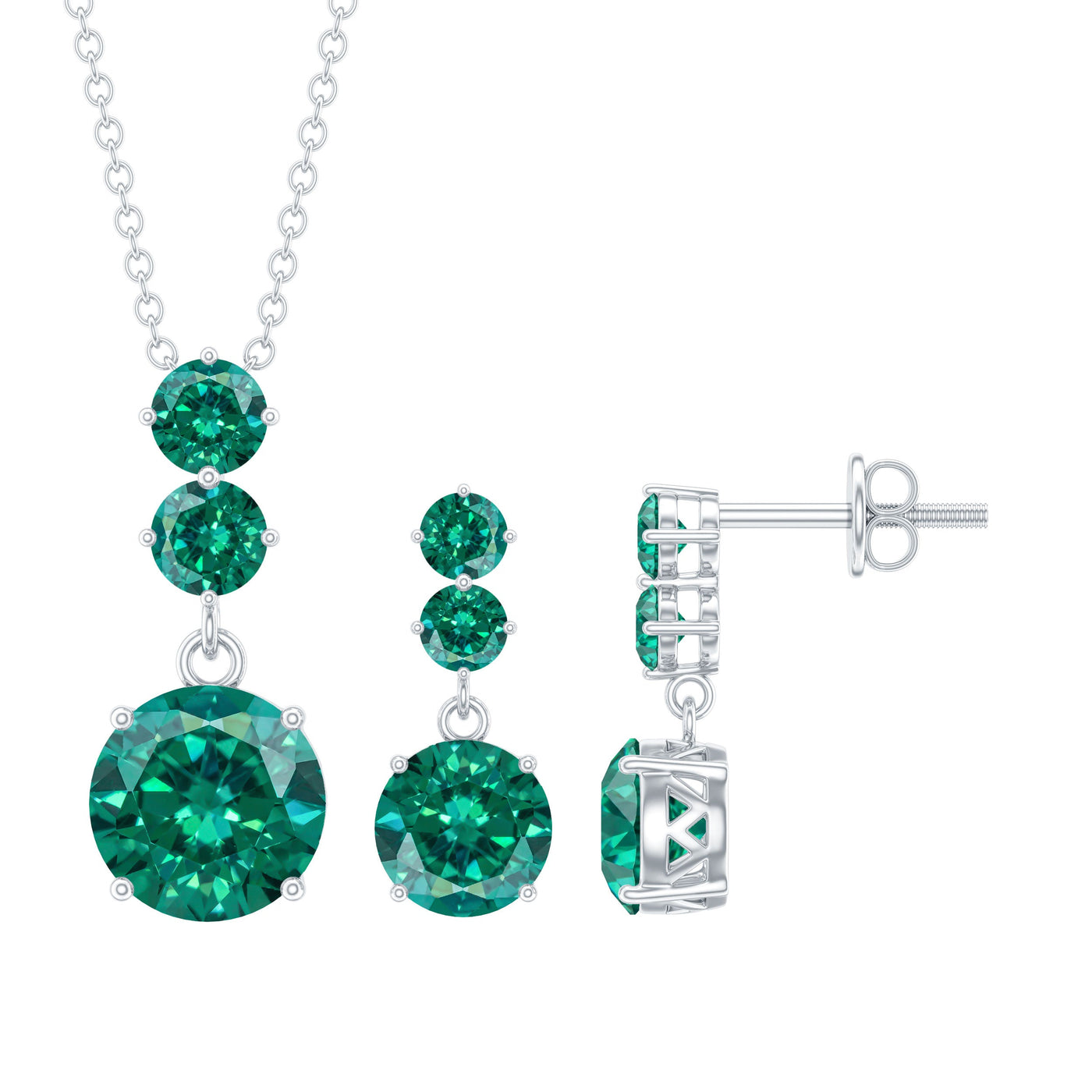 Certified Lab Created Emerald Dangle Necklace Earrings Set Rosec Jewels