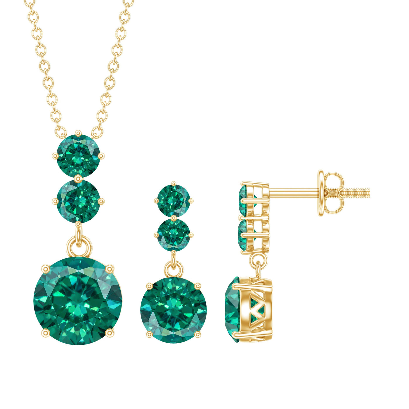 Certified Lab Created Emerald Dangle Necklace Earrings Set Rosec Jewels