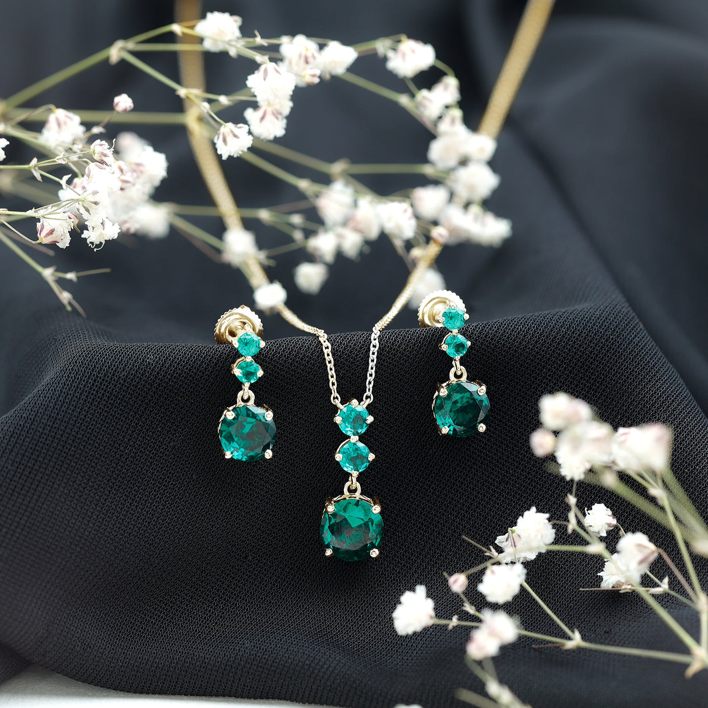 Certified Lab Created Emerald Dangle Necklace Earrings Set Rosec Jewels