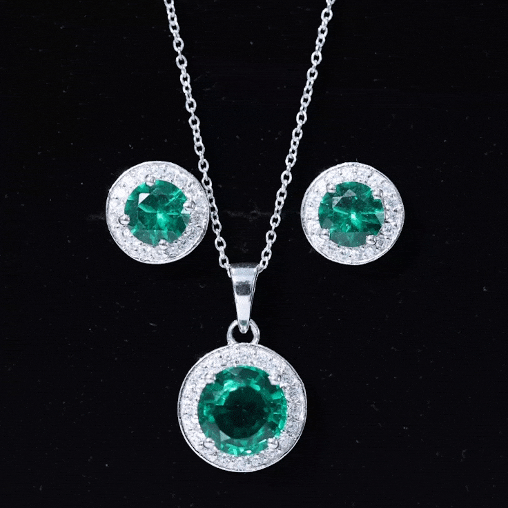 Certified Lab Grown Emerald Moissanite Bridal Jewelry Set Rosec Jewels