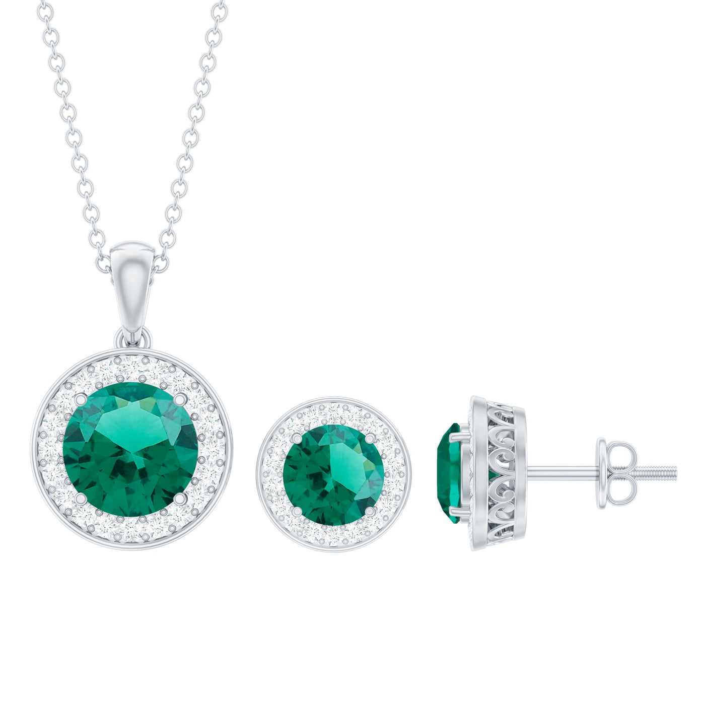 Certified Lab Grown Emerald Moissanite Bridal Jewelry Set Rosec Jewels