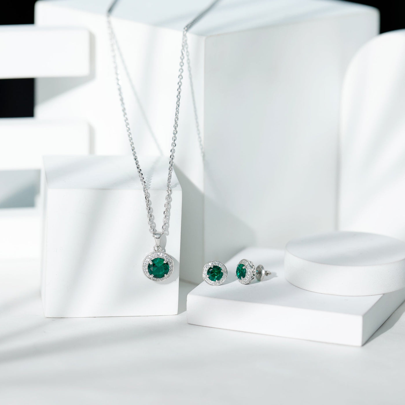 Certified Lab Grown Emerald Moissanite Bridal Jewelry Set Rosec Jewels