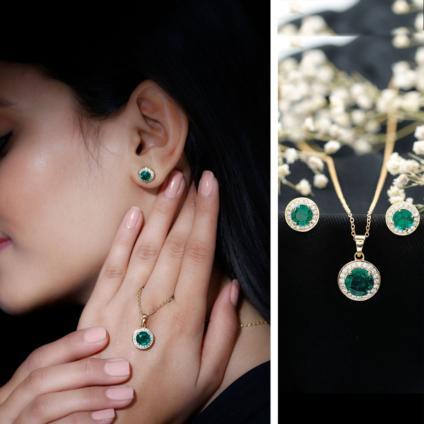 Certified Lab Grown Emerald Moissanite Bridal Jewelry Set Rosec Jewels