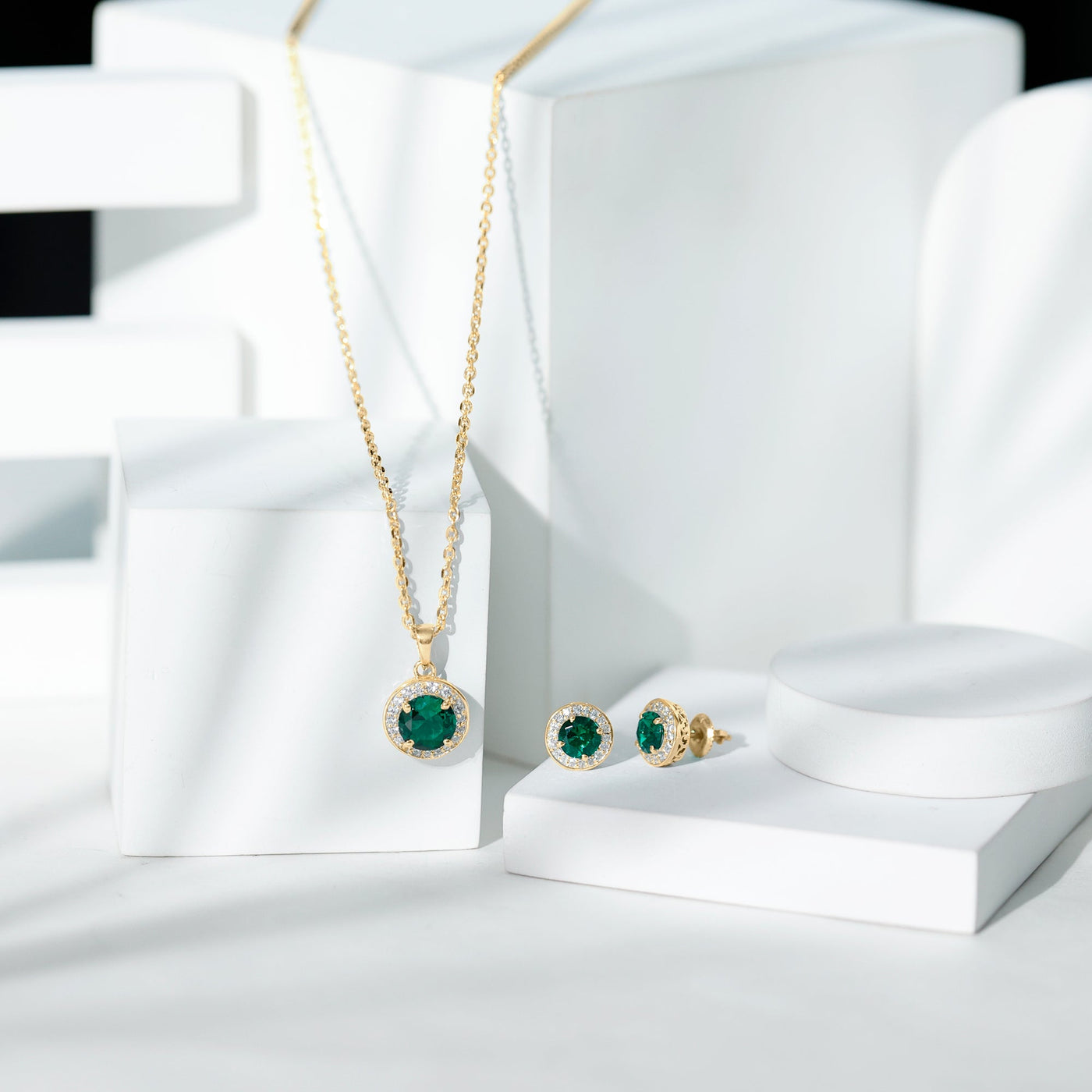 Certified Lab Grown Emerald Moissanite Bridal Jewelry Set Rosec Jewels