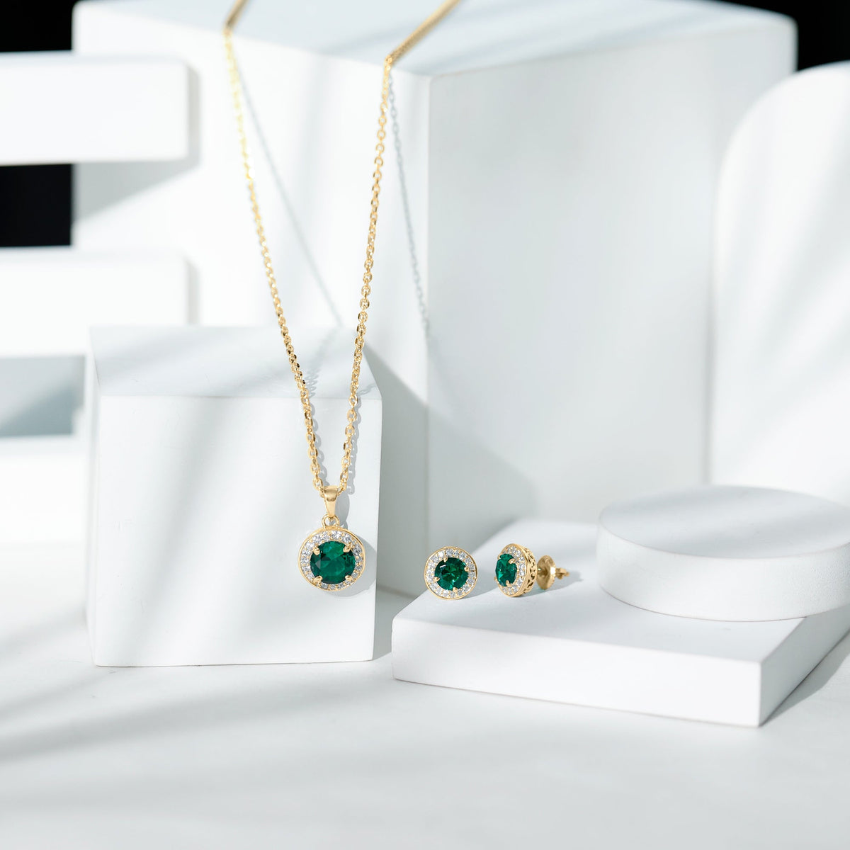 Certified Lab Grown Emerald Moissanite Bridal Jewelry Set Rosec Jewels