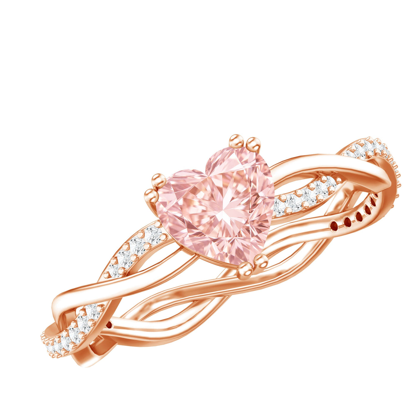 1 CT Lab Grown Pink Diamond Heart Engagement Ring with Crossover Shank Rosec Jewels