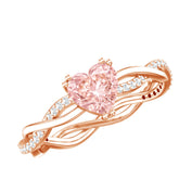1 CT Lab Grown Pink Diamond Heart Engagement Ring with Crossover Shank Rosec Jewels