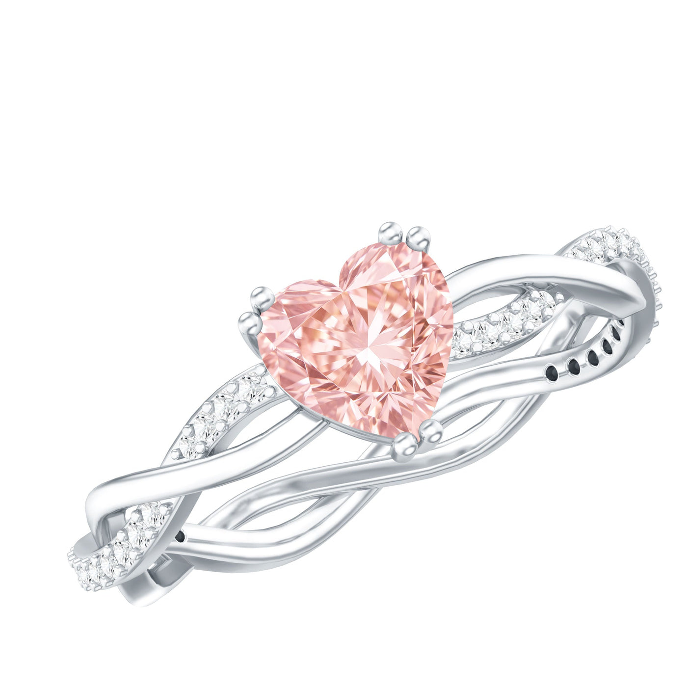 1 CT Lab Grown Pink Diamond Heart Engagement Ring with Crossover Shank Rosec Jewels