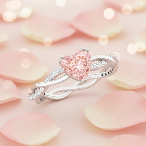 1 CT Lab Grown Pink Diamond Heart Engagement Ring with Crossover Shank Rosec Jewels