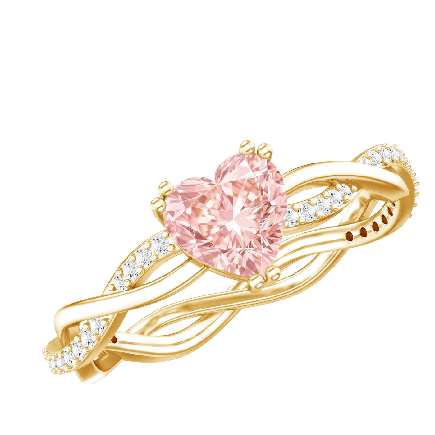 1 CT Lab Grown Pink Diamond Heart Engagement Ring with Crossover Shank Rosec Jewels