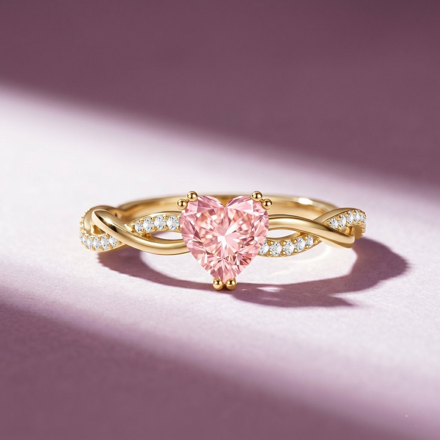 1 CT Lab Grown Pink Diamond Heart Engagement Ring with Crossover Shank Rosec Jewels