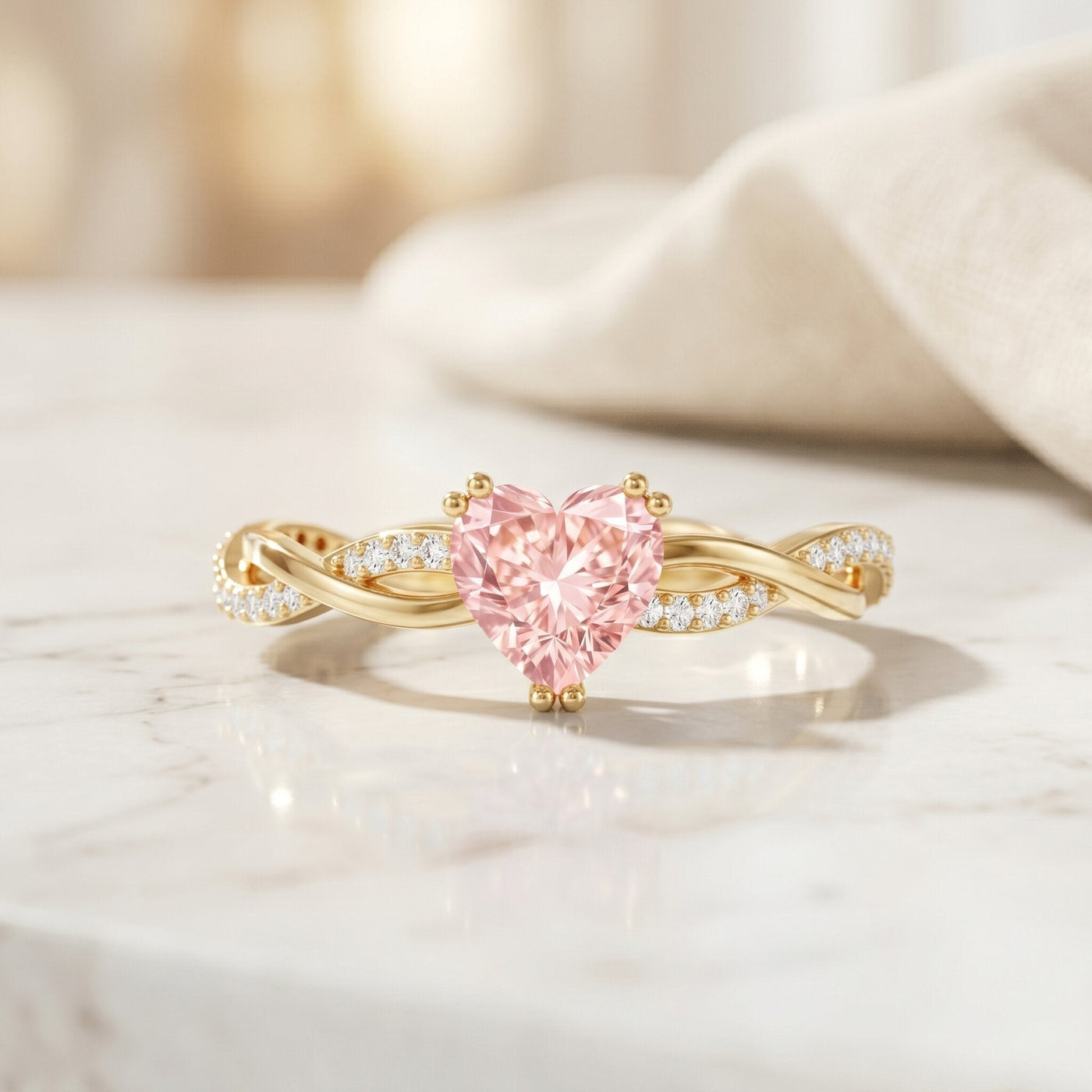 1 CT Lab Grown Pink Diamond Heart Engagement Ring with Crossover Shank Rosec Jewels