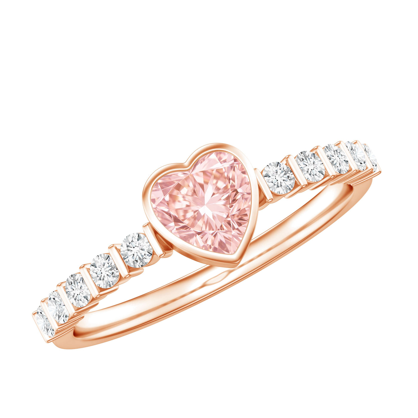 IGI Certified 1 CT Lab Grown Pink Diamond Heart Engagement Ring with Side Stones Rosec Jewels