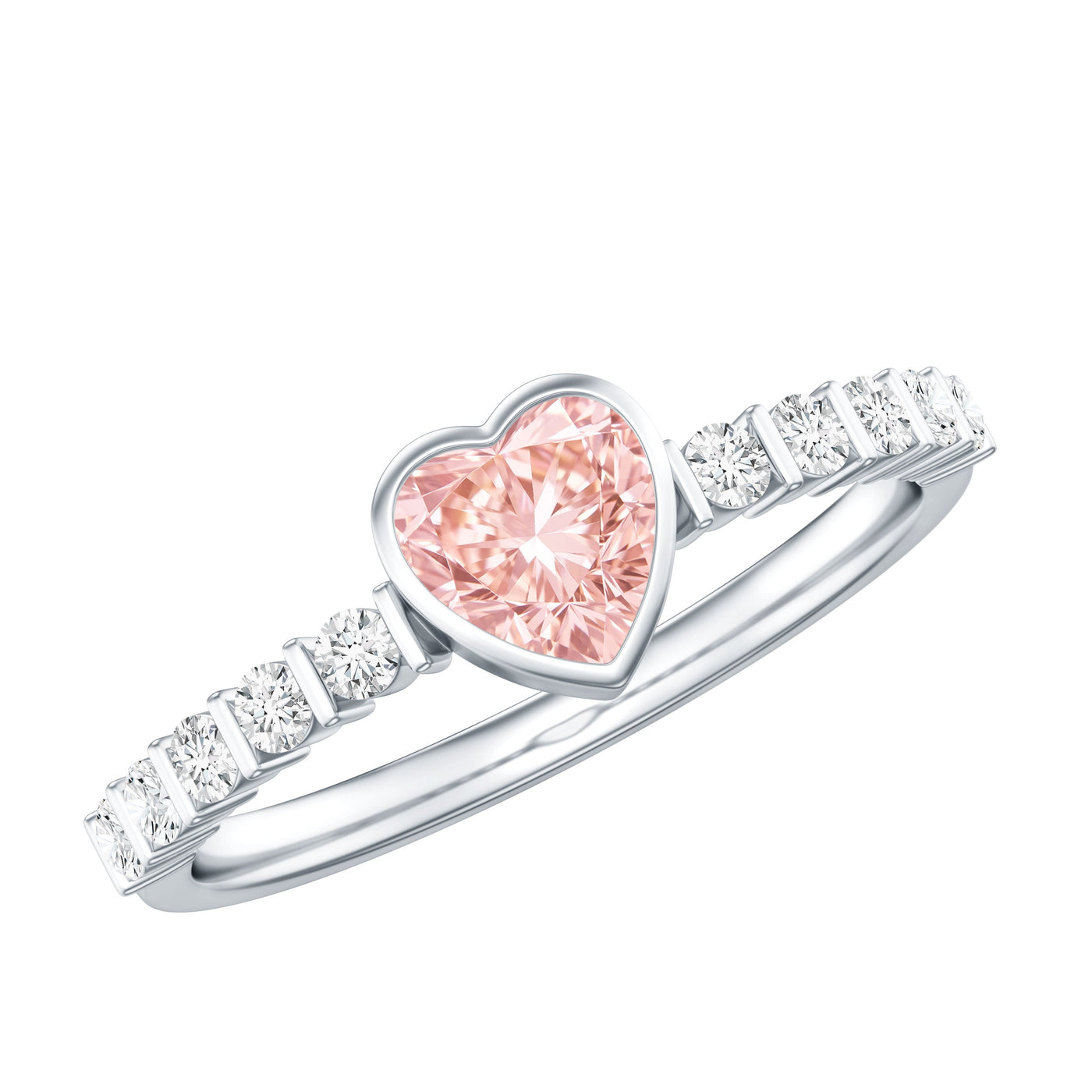 IGI Certified 1 CT Lab Grown Pink Diamond Heart Engagement Ring with Side Stones Rosec Jewels