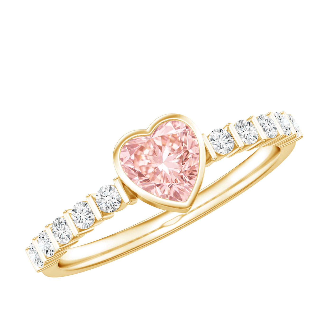 IGI Certified 1 CT Lab Grown Pink Diamond Heart Engagement Ring with Side Stones Rosec Jewels
