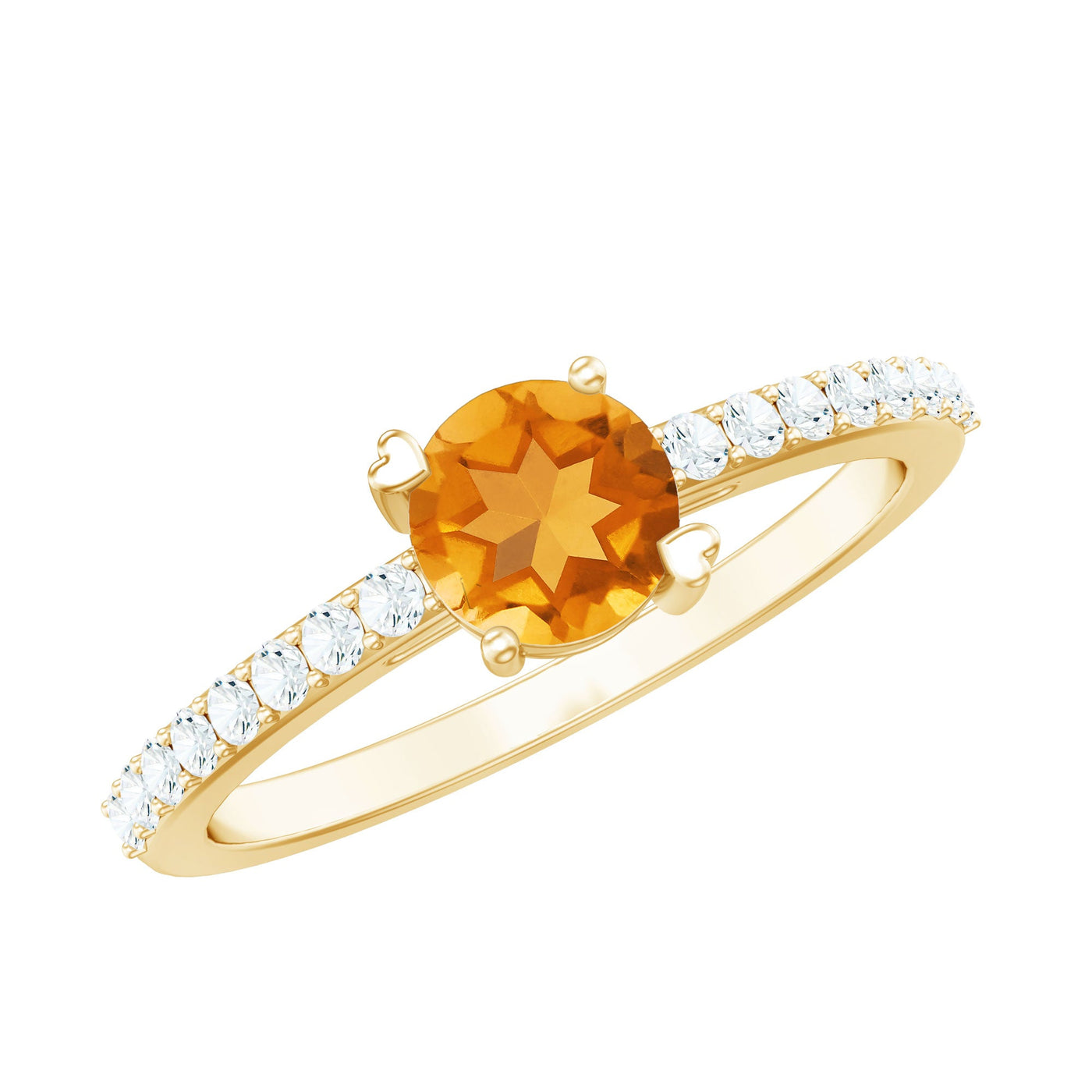 Natural Citrine Promise Ring with Diamond Rosec Jewels