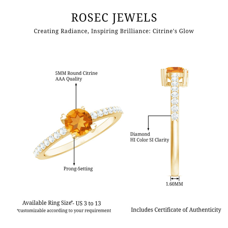 Natural Citrine Promise Ring with Diamond Rosec Jewels