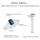 0.7 Carat Emerald Cut London Blue Topaz Designer Bridal Ring Set with Diamond Rosec Jewels