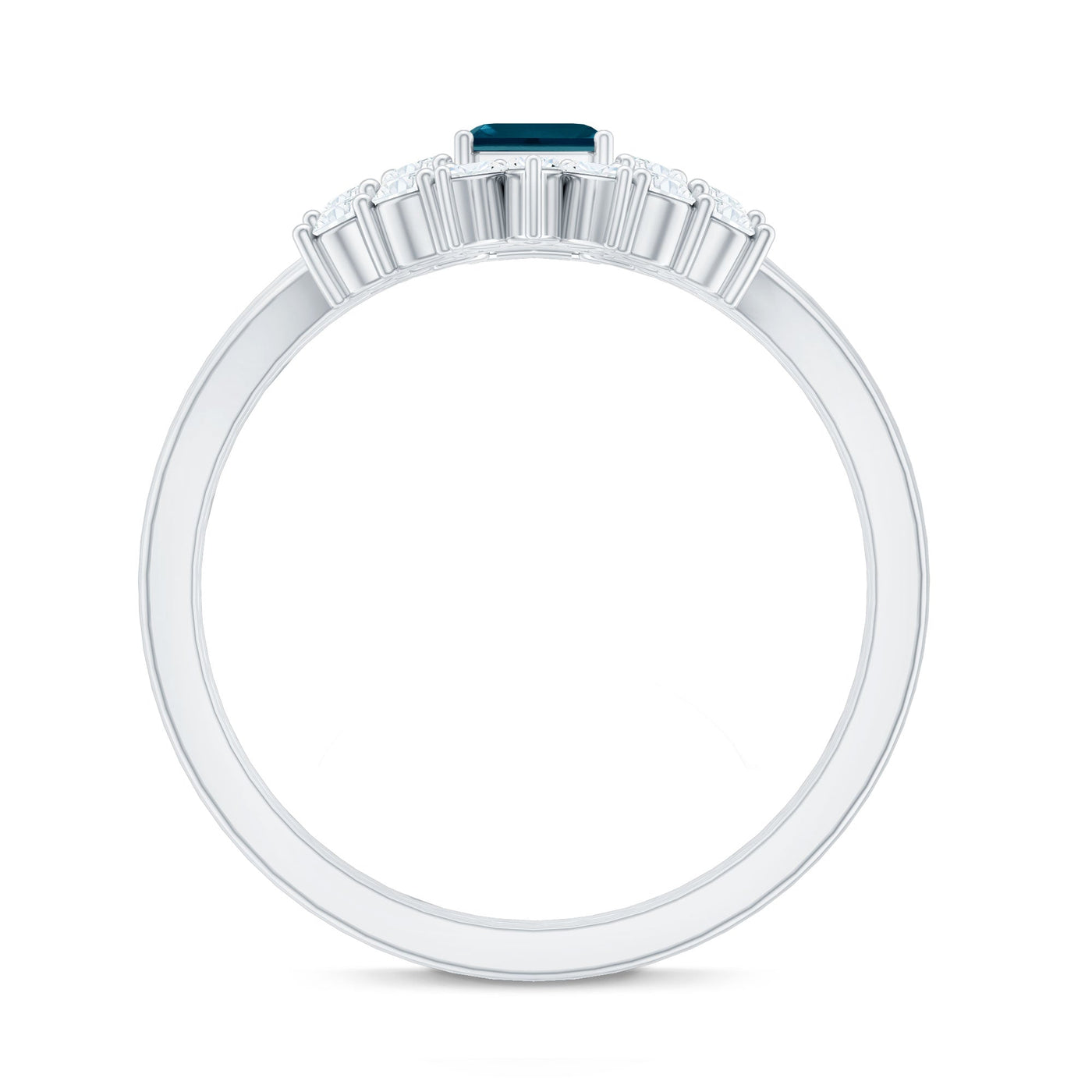 0.7 Carat Emerald Cut London Blue Topaz Designer Bridal Ring Set with Diamond Rosec Jewels