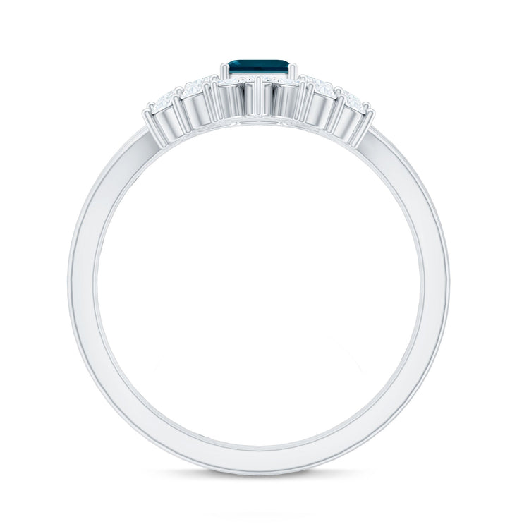 0.7 Carat Emerald Cut London Blue Topaz Designer Bridal Ring Set with Diamond Rosec Jewels
