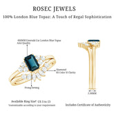 0.7 Carat Emerald Cut London Blue Topaz Designer Bridal Ring Set with Diamond Rosec Jewels