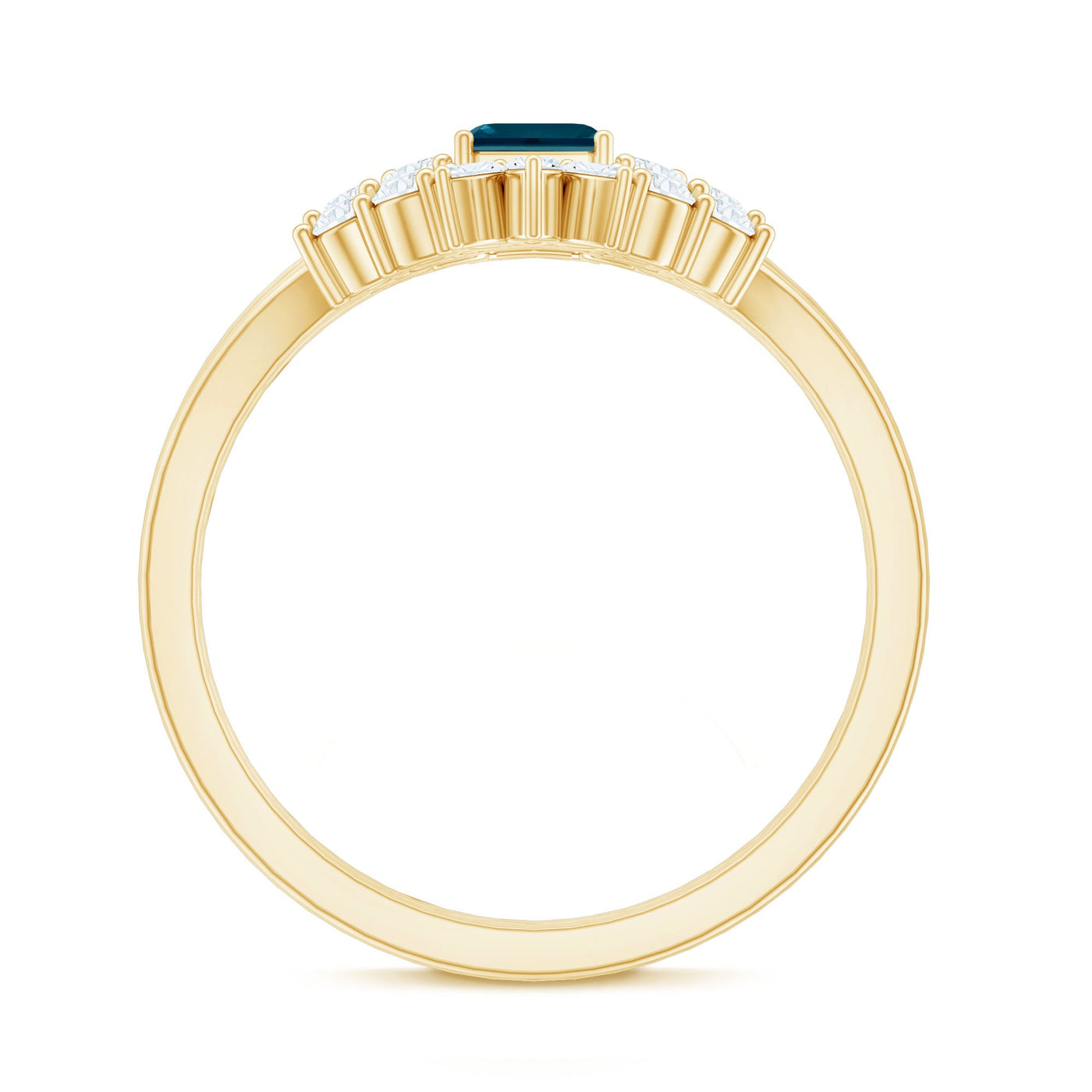 0.7 Carat Emerald Cut London Blue Topaz Designer Bridal Ring Set with Diamond Rosec Jewels