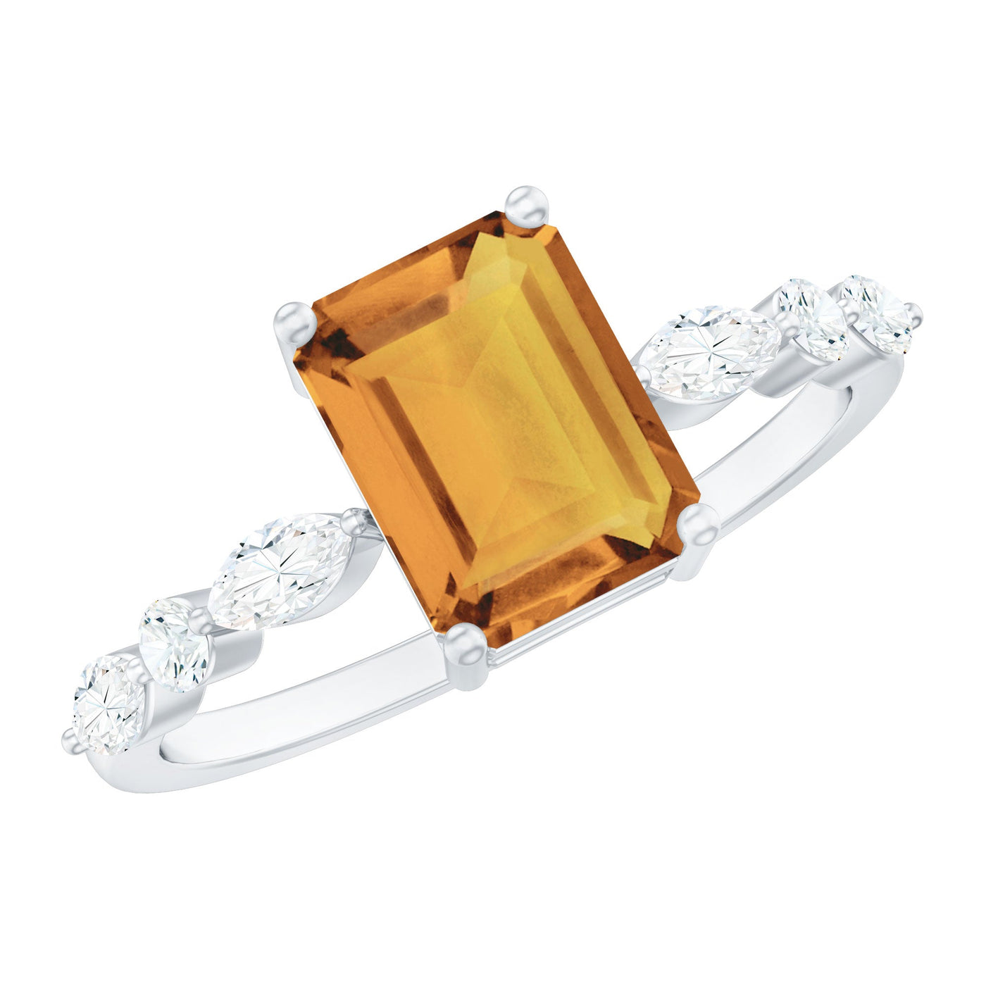 Certified Real Citrine Emerald Cut Engagement Ring with Diamond Rosec Jewels