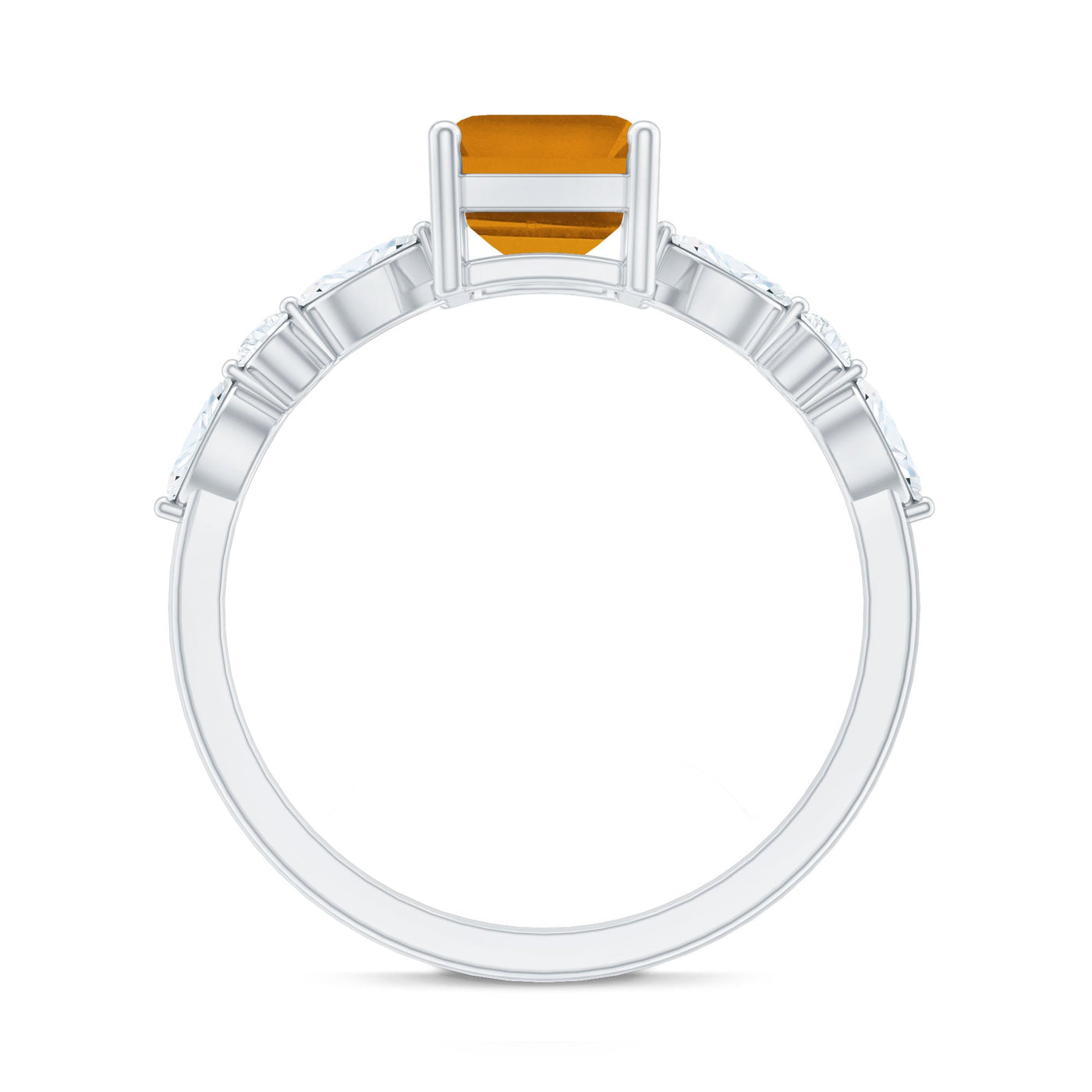 Certified Real Citrine Emerald Cut Engagement Ring with Diamond Rosec Jewels