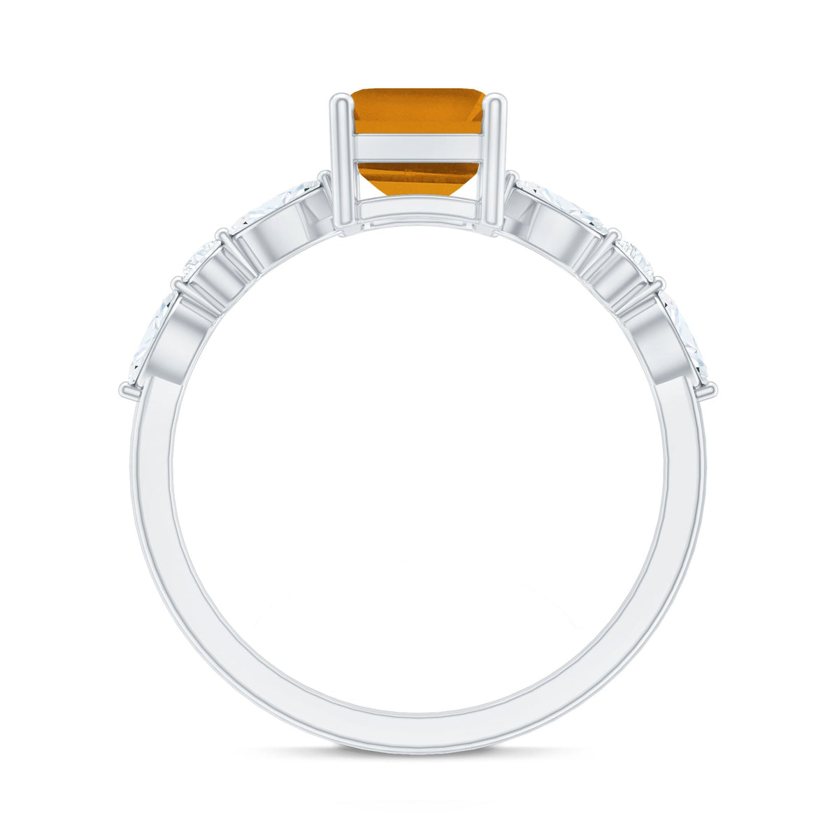 Certified Real Citrine Emerald Cut Engagement Ring with Diamond Rosec Jewels