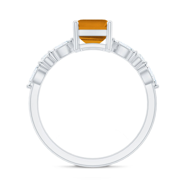 Certified Real Citrine Emerald Cut Engagement Ring with Diamond Rosec Jewels