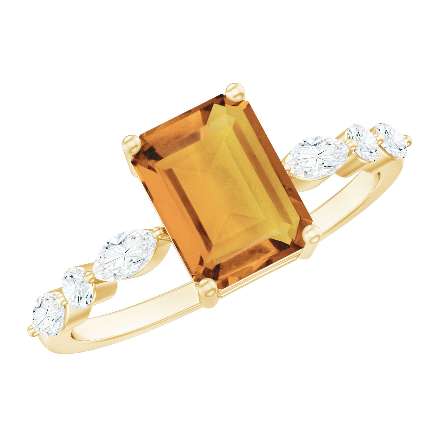 Certified Real Citrine Emerald Cut Engagement Ring with Diamond Rosec Jewels