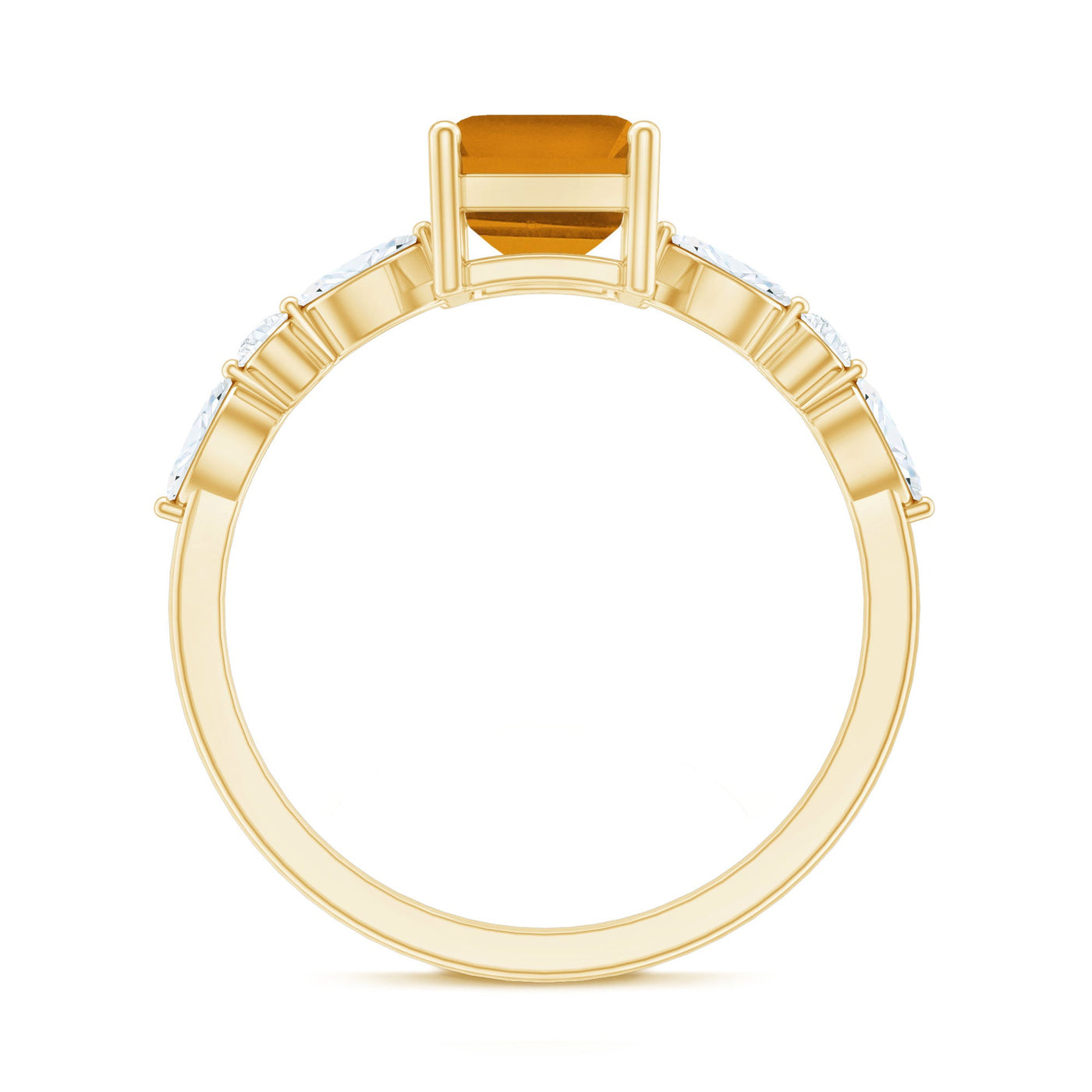 Certified Real Citrine Emerald Cut Engagement Ring with Diamond Rosec Jewels