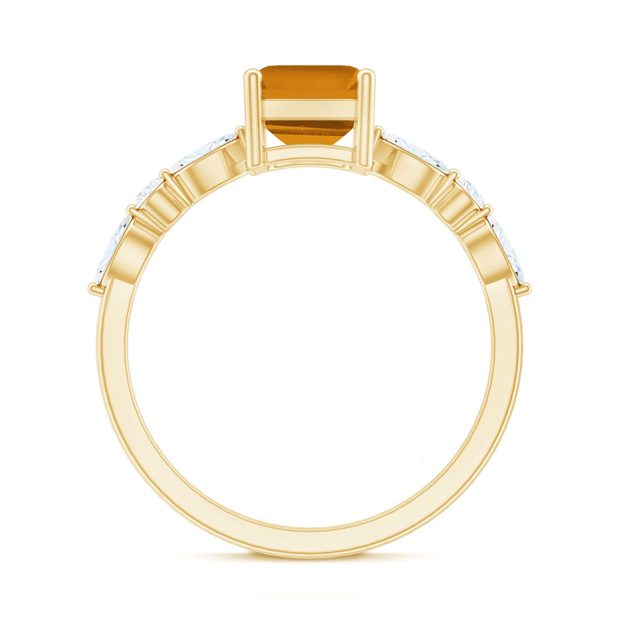 Certified Real Citrine Emerald Cut Engagement Ring with Diamond
