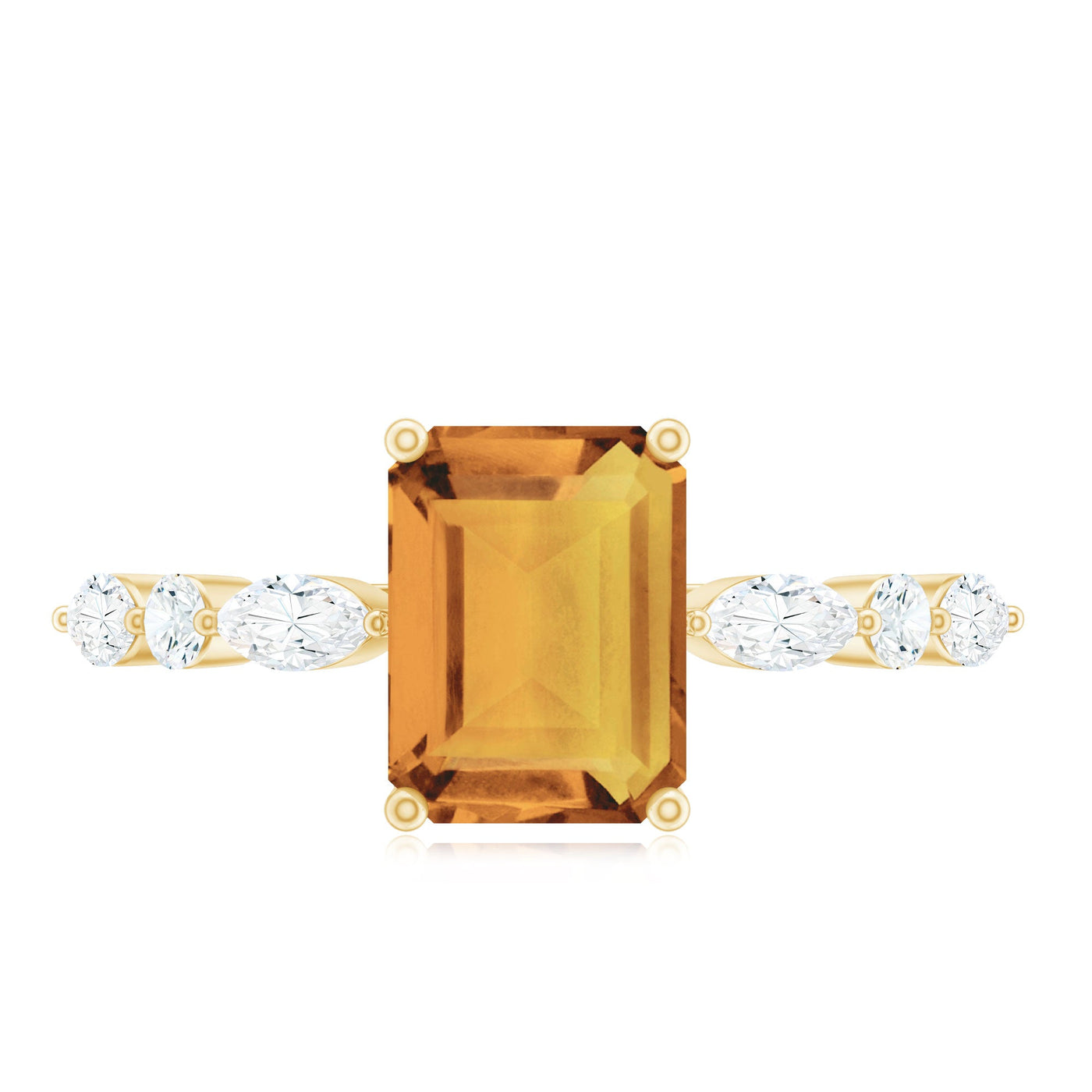 Certified Real Citrine Emerald Cut Engagement Ring with Diamond Rosec Jewels