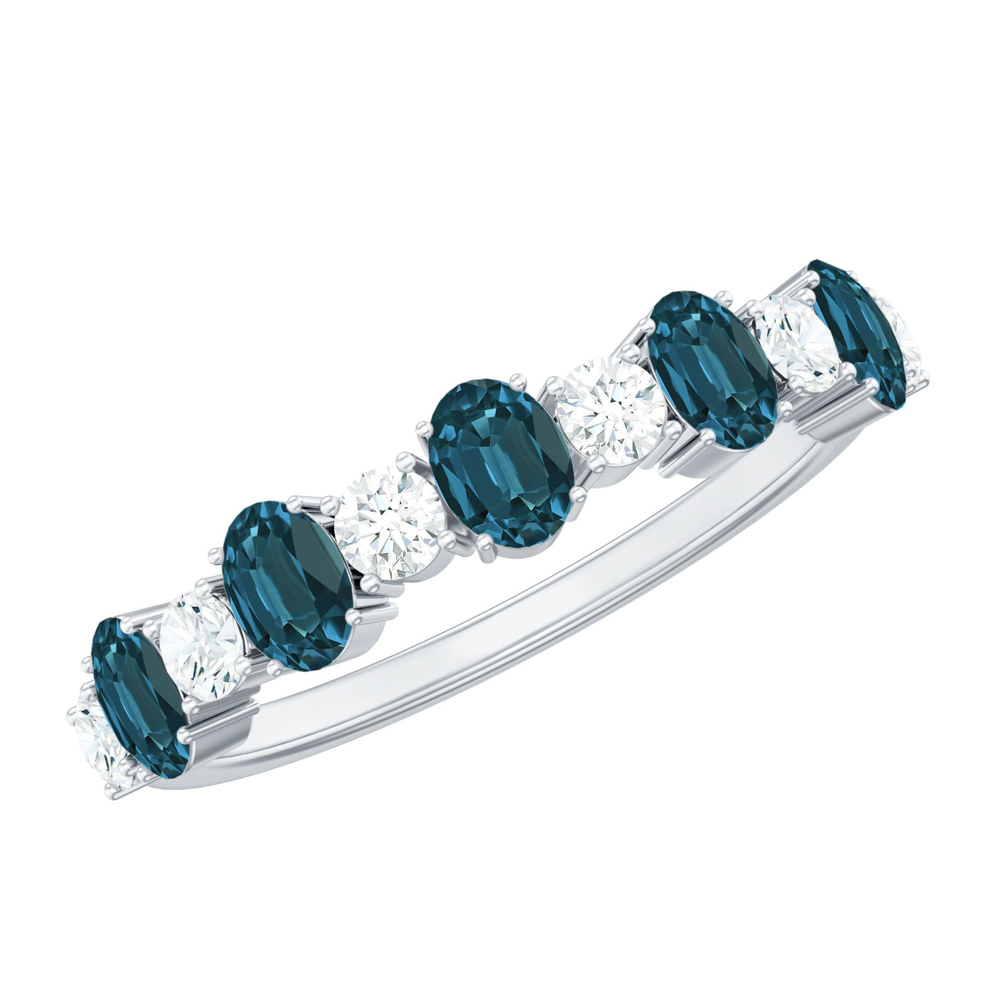 Oval London Blue Topaz Half Eternity Band Ring with Diamond Rosec Jewels