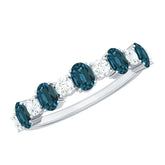 Oval London Blue Topaz Half Eternity Band Ring with Diamond Rosec Jewels