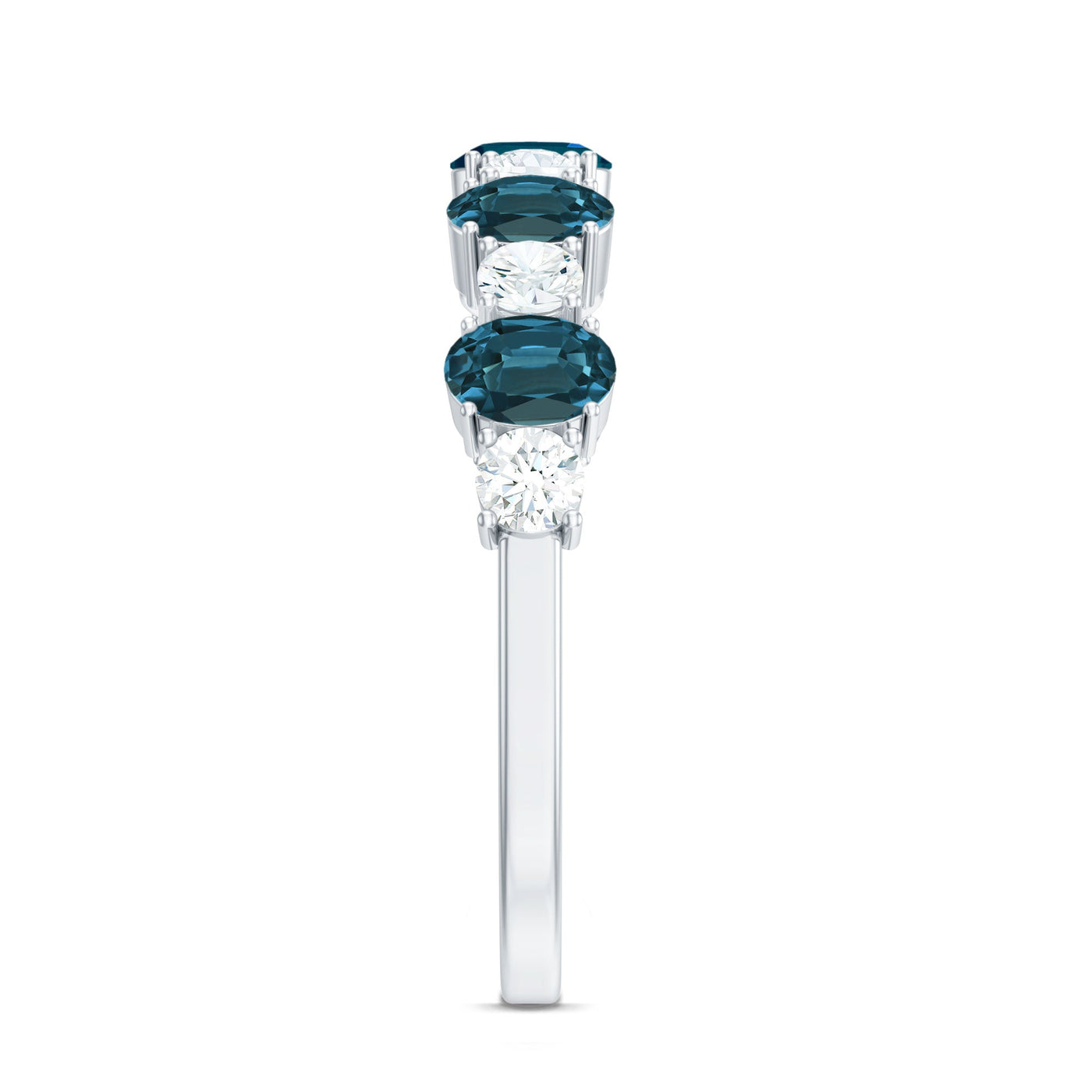 Oval London Blue Topaz Half Eternity Band Ring with Diamond Rosec Jewels