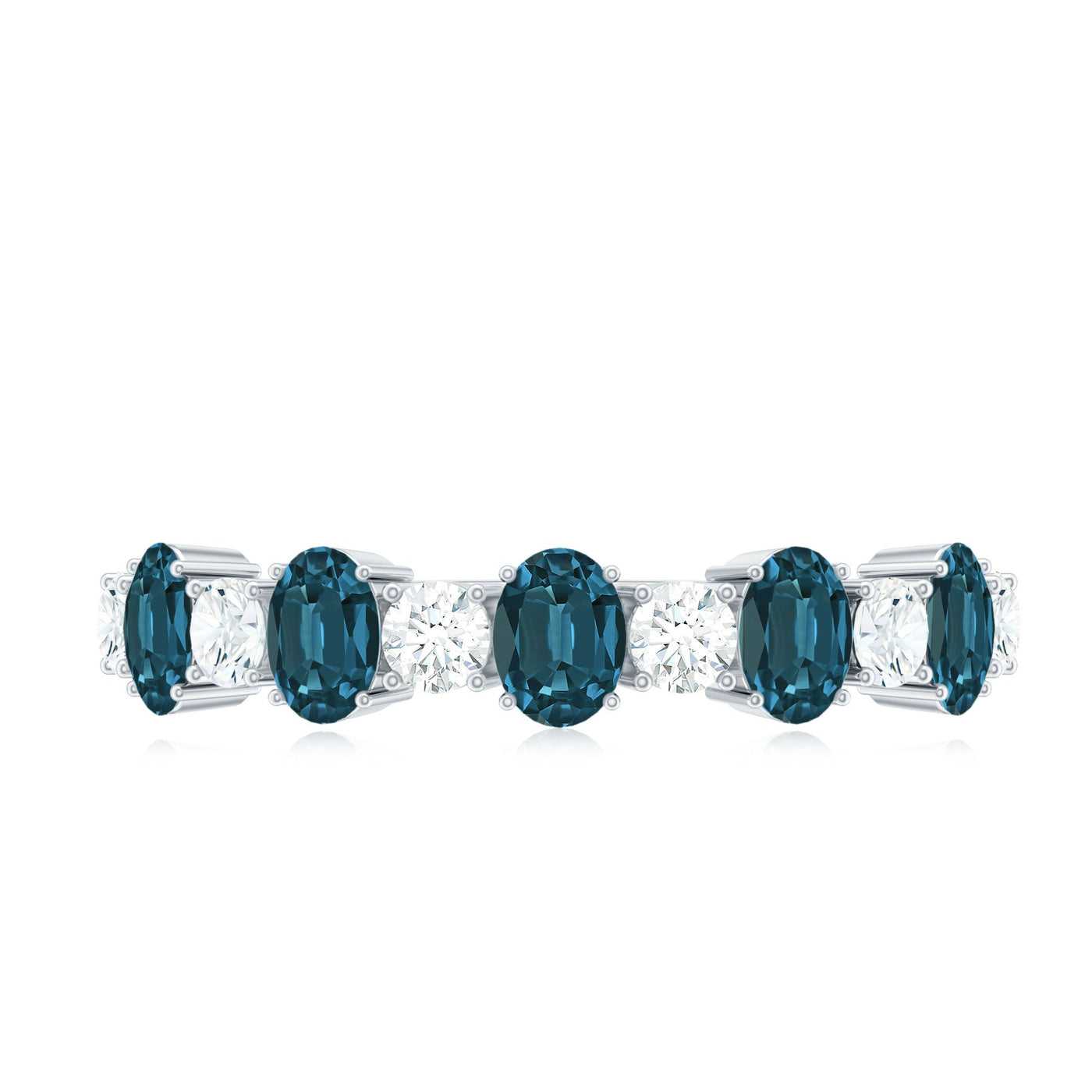 Oval London Blue Topaz Half Eternity Band Ring with Diamond Rosec Jewels