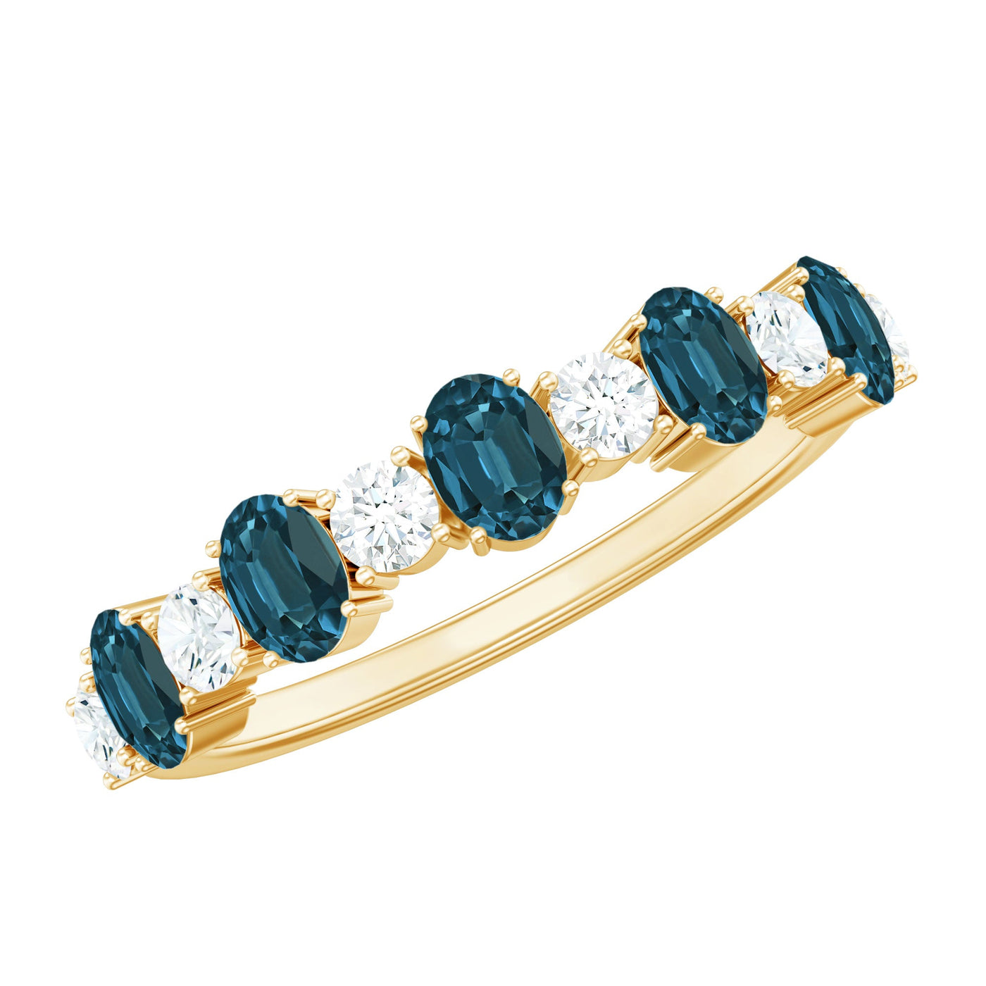 Oval London Blue Topaz Half Eternity Band Ring with Diamond Rosec Jewels