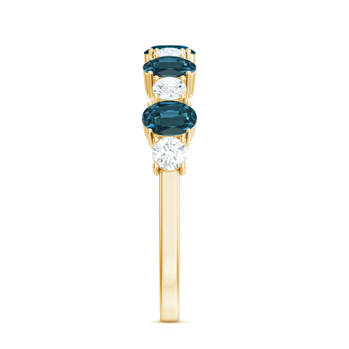 Oval London Blue Topaz Half Eternity Band Ring with Diamond Rosec Jewels