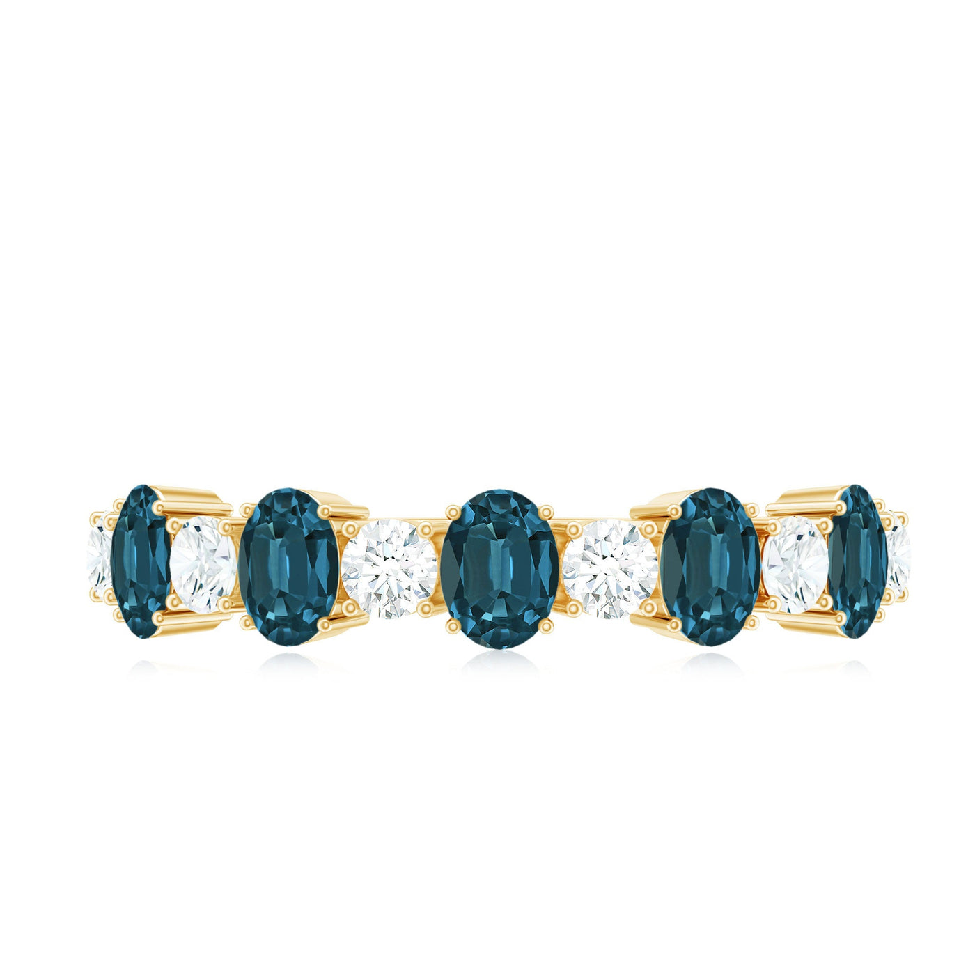 Oval London Blue Topaz Half Eternity Band Ring with Diamond Rosec Jewels