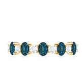 Oval London Blue Topaz Half Eternity Band Ring with Diamond Rosec Jewels
