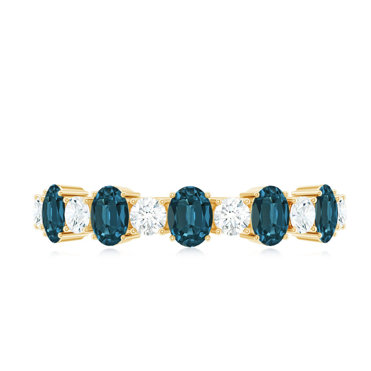 Oval London Blue Topaz Half Eternity Band Ring with Diamond Rosec Jewels