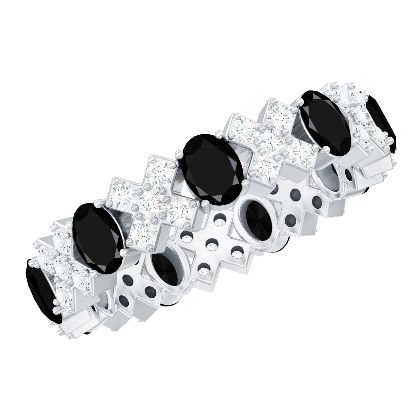 Certified Real Black Spinel Eternity Ring with Moissanite Rosec Jewels
