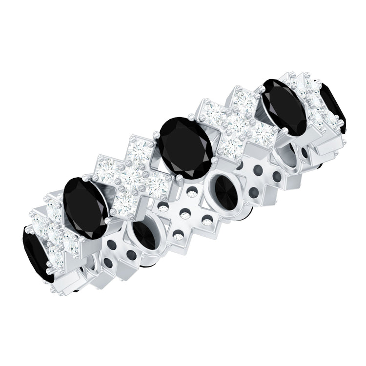 Certified Real Black Spinel Eternity Ring with Moissanite Rosec Jewels