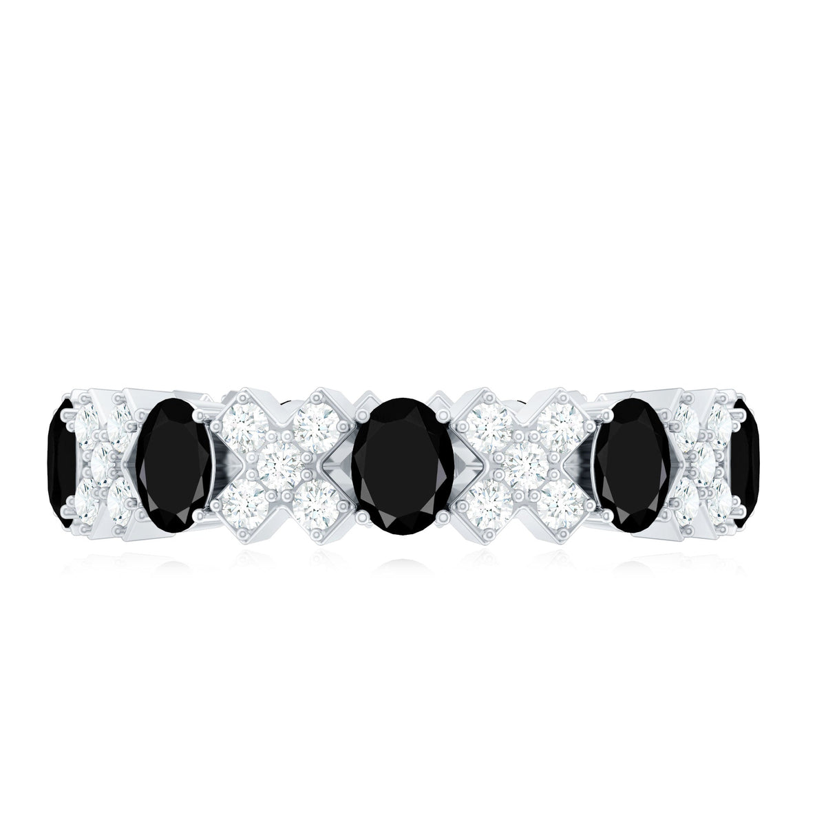 Certified Real Black Spinel Eternity Ring with Moissanite Rosec Jewels