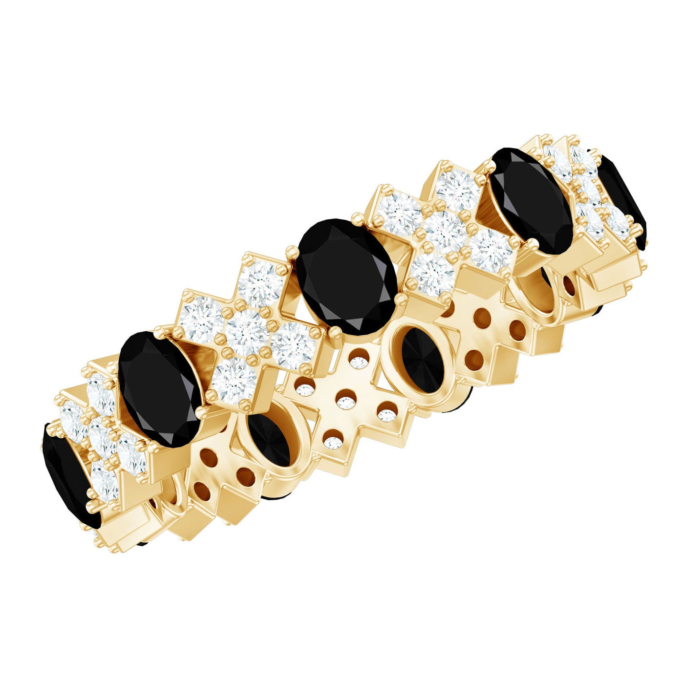 Certified Real Black Spinel Eternity Ring with Moissanite Rosec Jewels